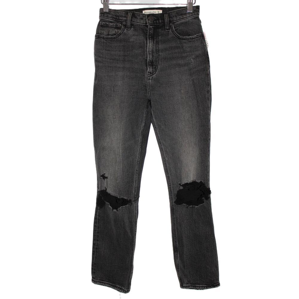 Abercrombie & Fitch Ankle Straight Ultra High Rise Black Denim Jeans Size 25 0